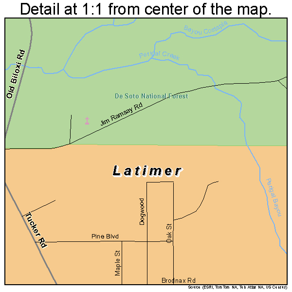 Latimer, Mississippi road map detail