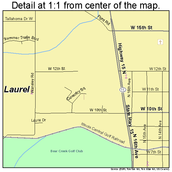 Laurel, Mississippi road map detail