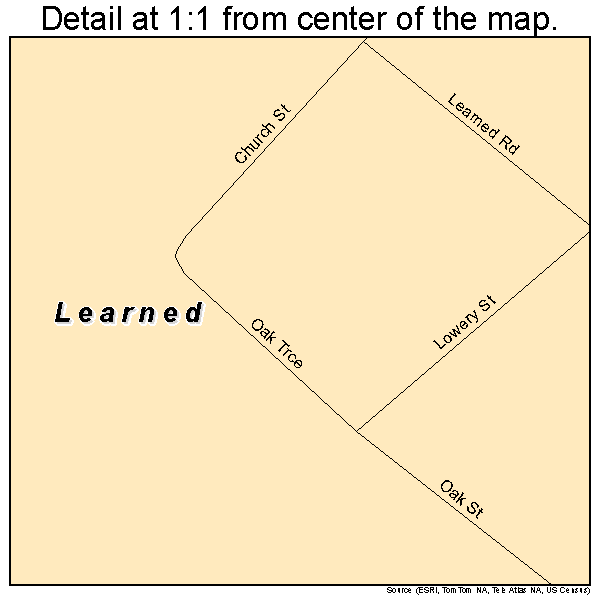 Learned, Mississippi road map detail