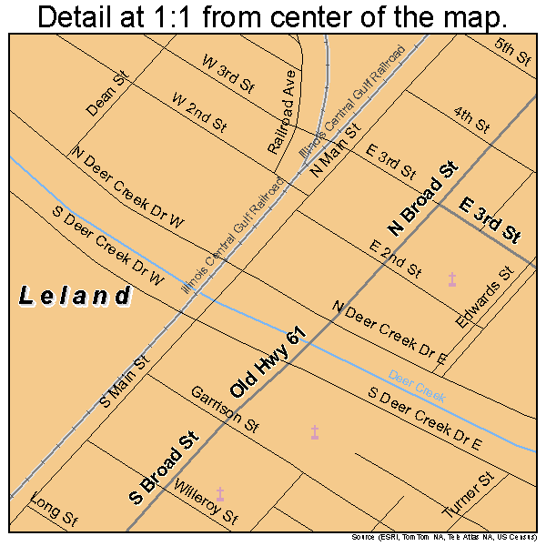 Leland, Mississippi road map detail