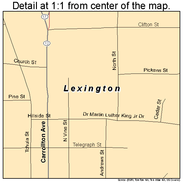 Lexington, Mississippi road map detail
