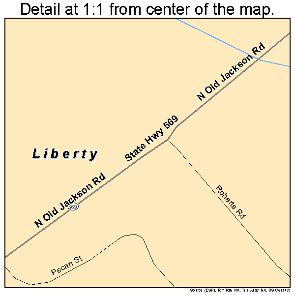 Liberty, Mississippi road map detail