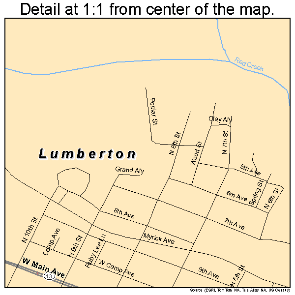 Lumberton, Mississippi road map detail