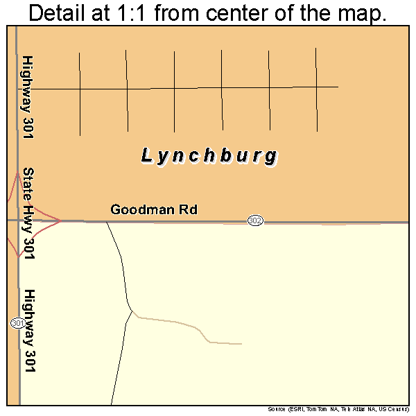 Lynchburg, Mississippi road map detail