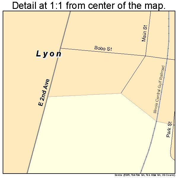Lyon, Mississippi road map detail