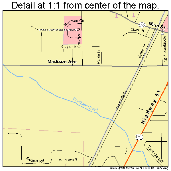 Madison, Mississippi road map detail