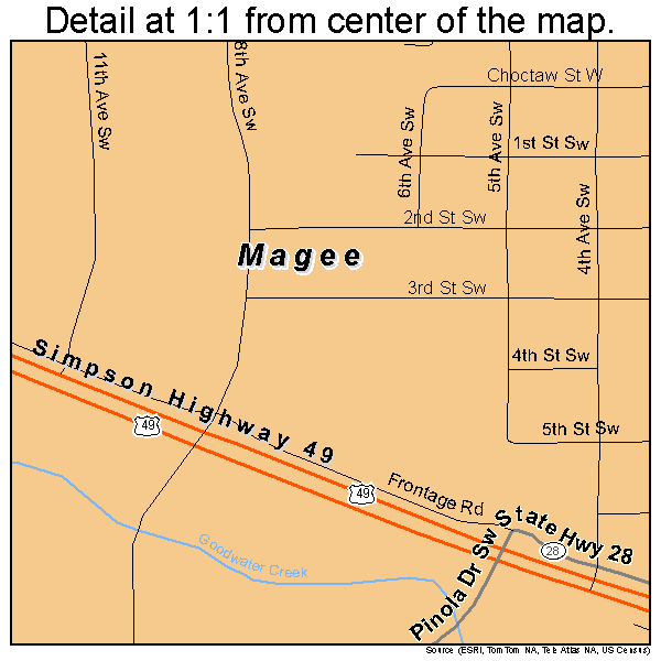 Magee, Mississippi road map detail