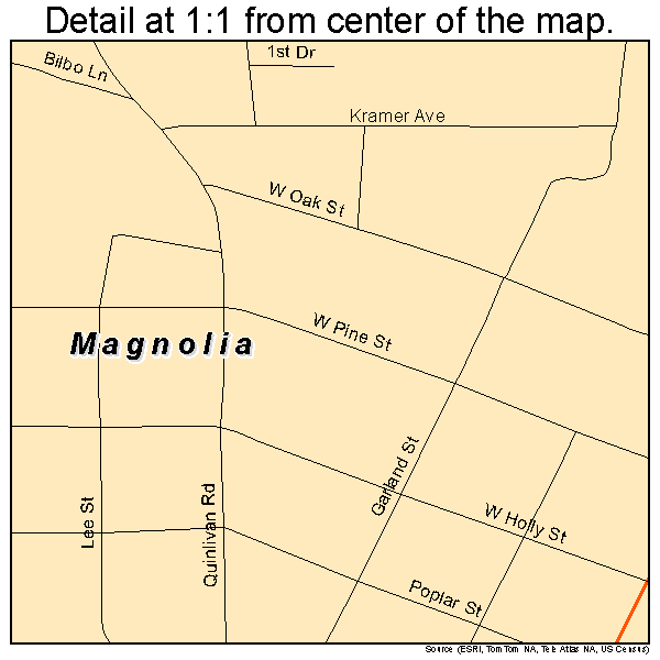 Magnolia, Mississippi road map detail