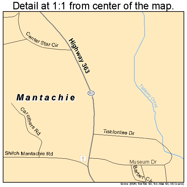Mantachie, Mississippi road map detail