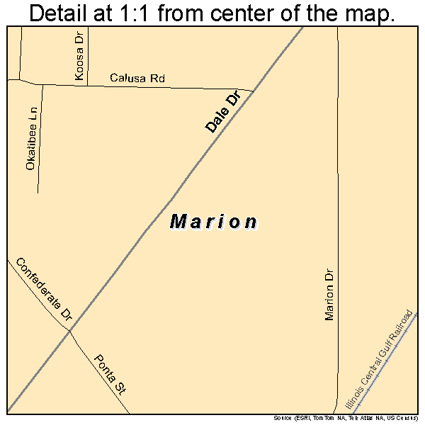 Marion, Mississippi road map detail