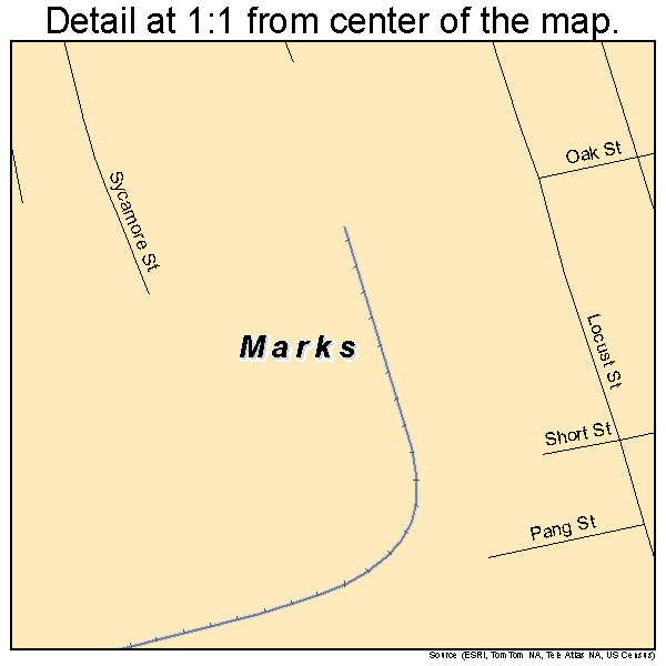 Marks, Mississippi road map detail
