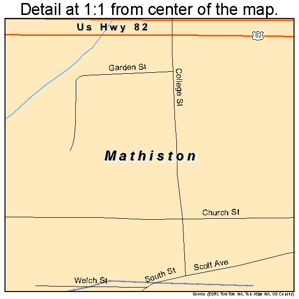 Mathiston, Mississippi road map detail