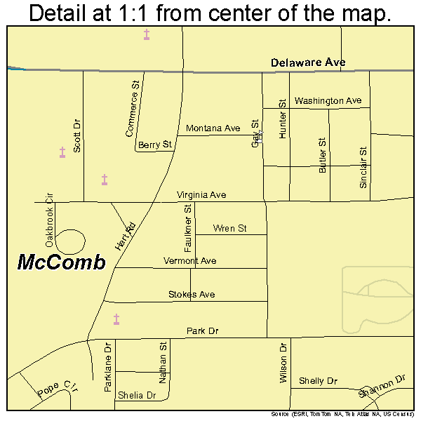 McComb, Mississippi road map detail