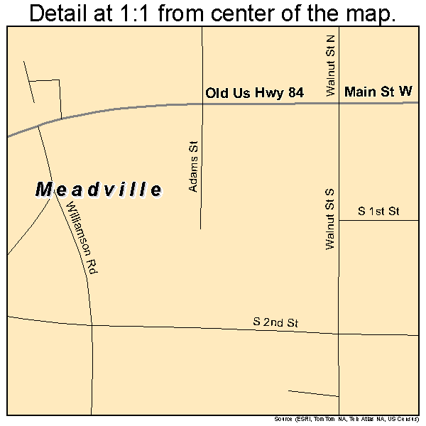 Meadville, Mississippi road map detail