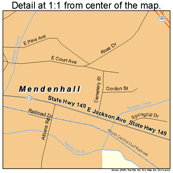 Mendenhall, Mississippi road map detail