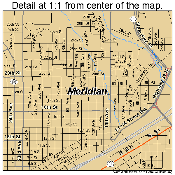 Meridian, Mississippi road map detail