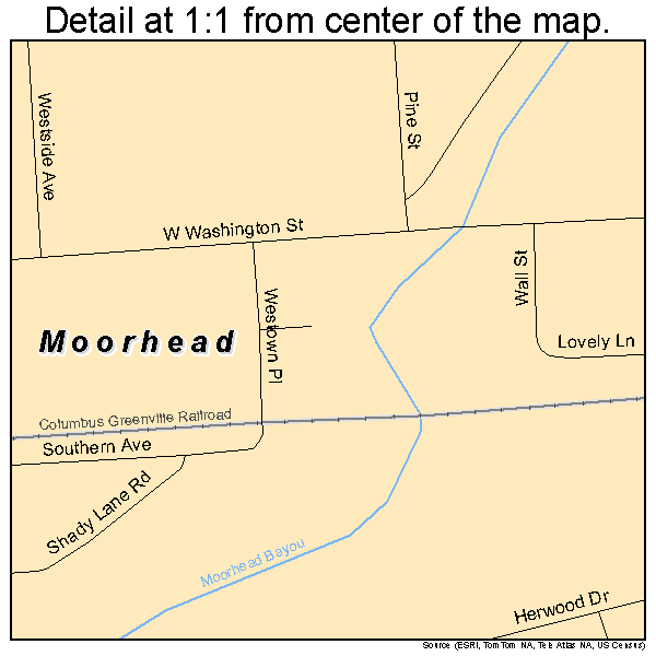 Moorhead, Mississippi road map detail