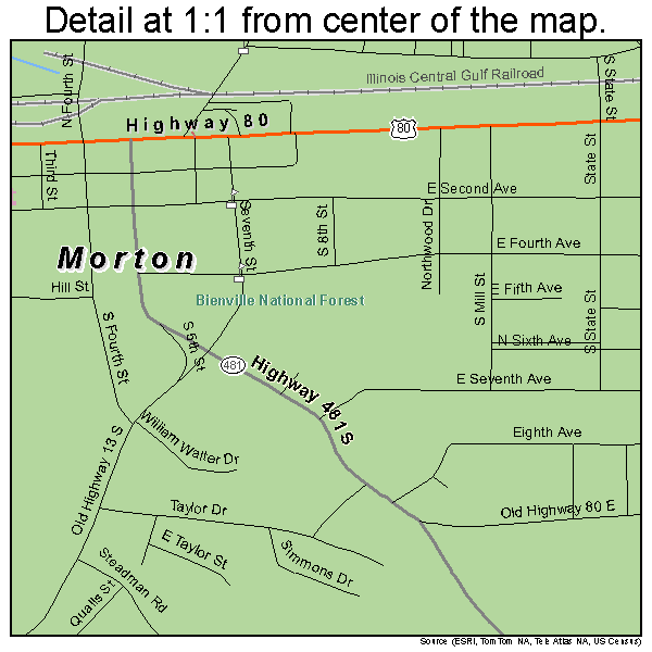 Morton, Mississippi road map detail