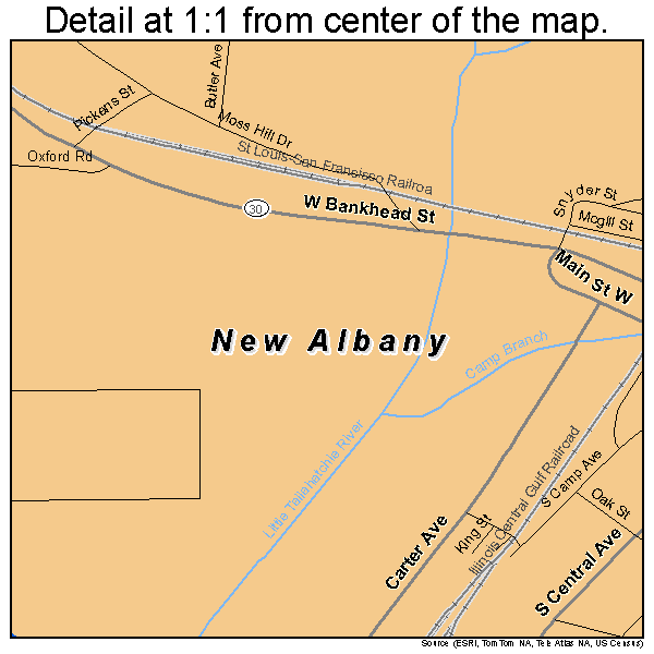 New Albany, Mississippi road map detail