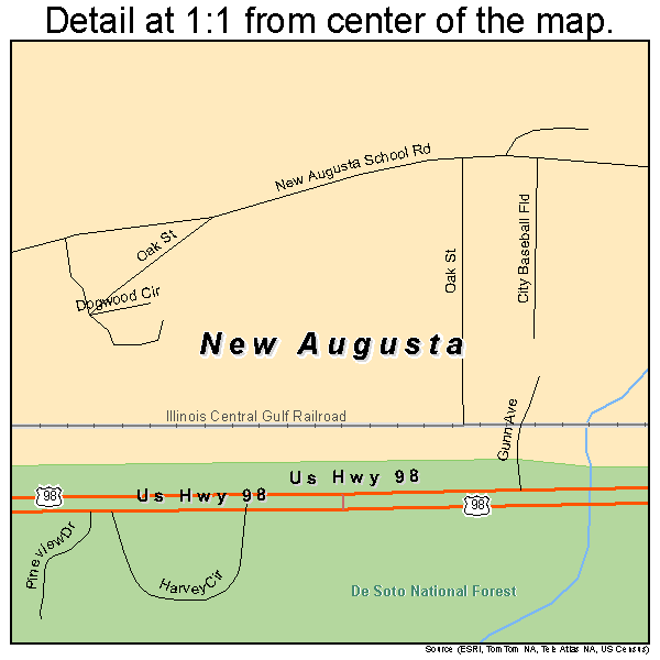 New Augusta, Mississippi road map detail