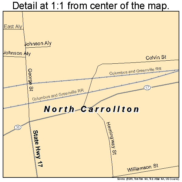 North Carrollton, Mississippi road map detail