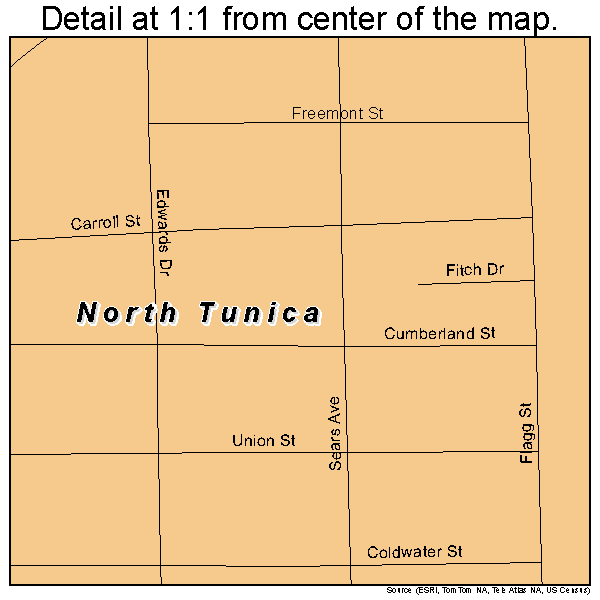 North Tunica, Mississippi road map detail