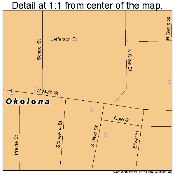 Okolona, Mississippi road map detail