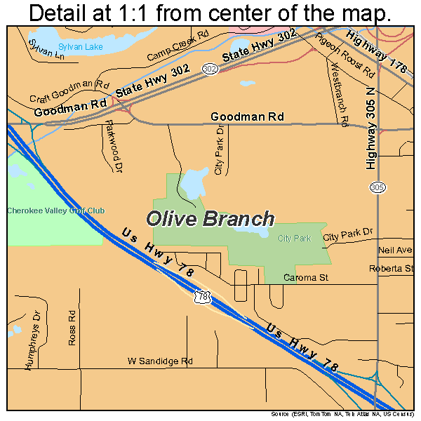Olive Branch, Mississippi road map detail