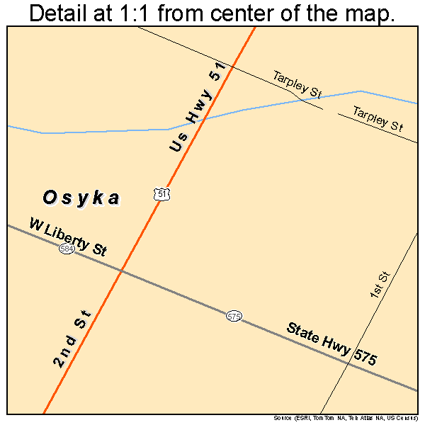 Osyka, Mississippi road map detail