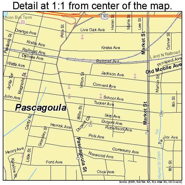 Pascagoula, Mississippi road map detail