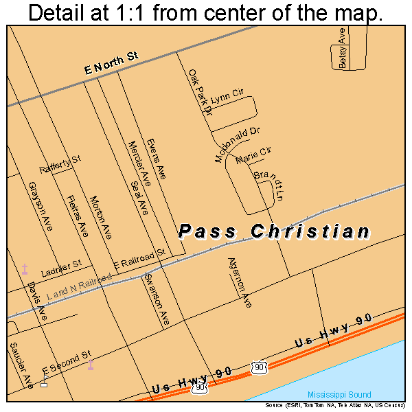 Pass Christian, Mississippi road map detail