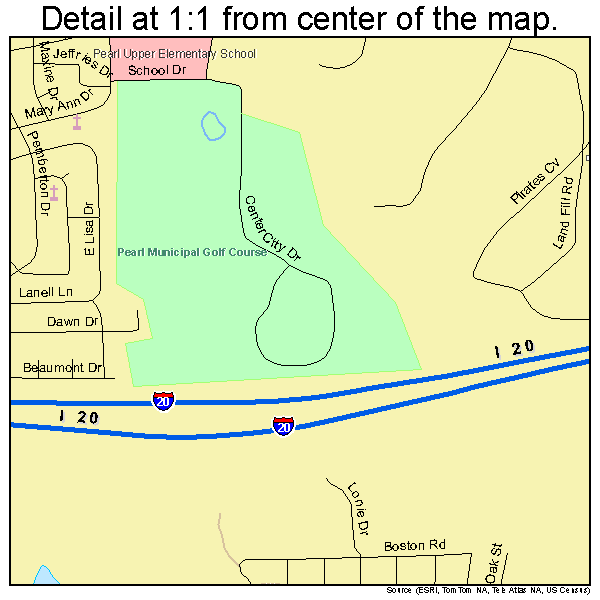 Pearl, Mississippi road map detail