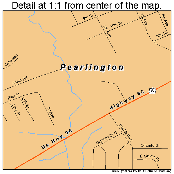 Pearlington, Mississippi road map detail