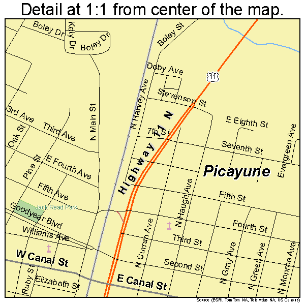 Picayune, Mississippi road map detail