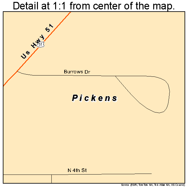 Pickens, Mississippi road map detail