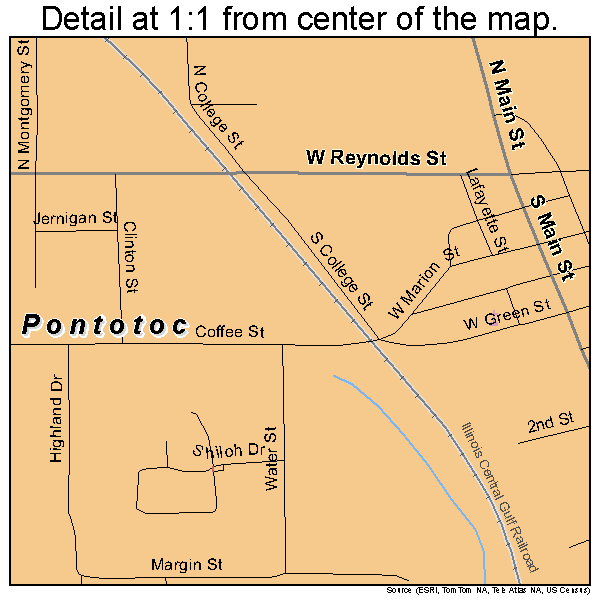 Pontotoc, Mississippi road map detail