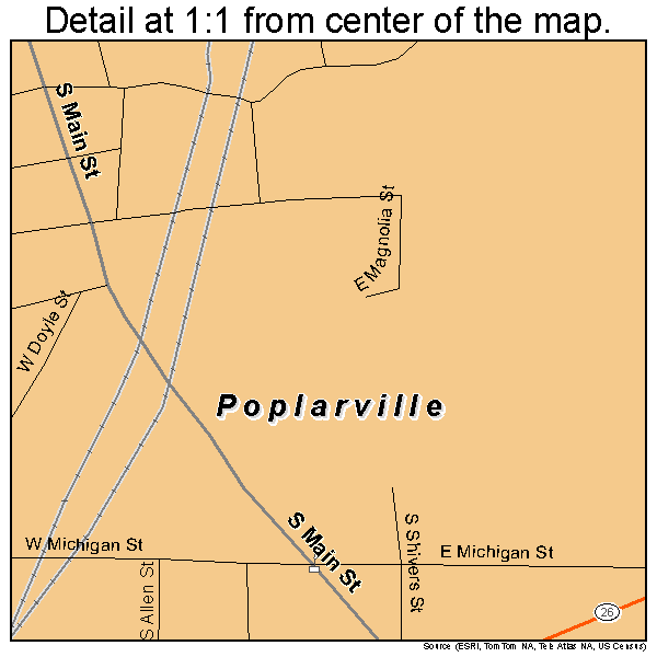 Poplarville, Mississippi road map detail