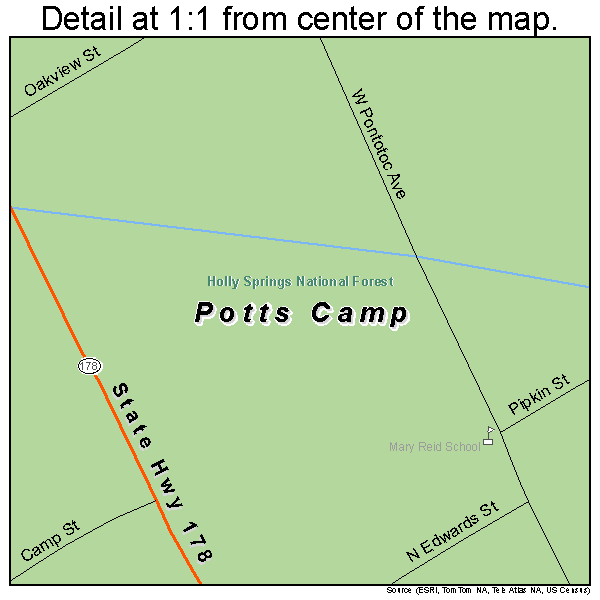 Potts Camp, Mississippi road map detail