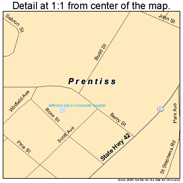 Prentiss, Mississippi road map detail