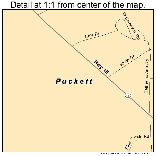 Puckett, Mississippi road map detail