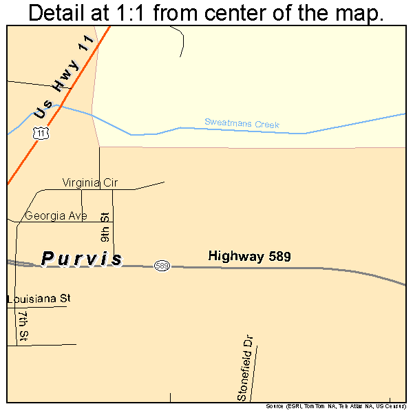 Purvis, Mississippi road map detail