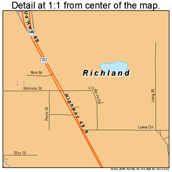 Richland, Mississippi road map detail