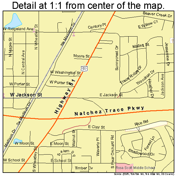 Ridgeland, Mississippi road map detail