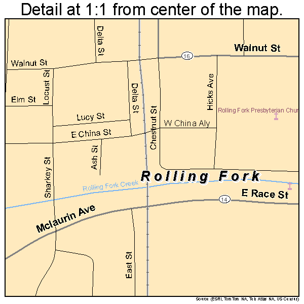Rolling Fork, Mississippi road map detail