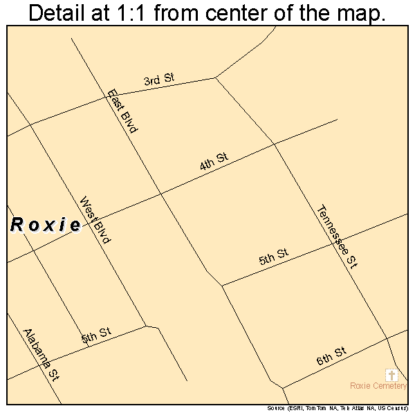 Roxie, Mississippi road map detail