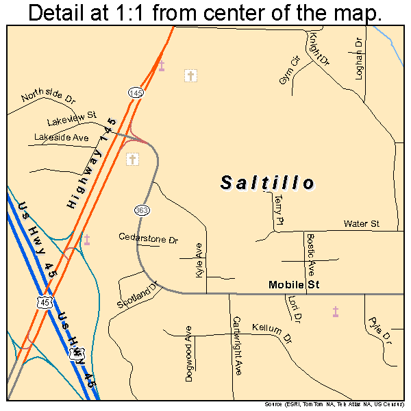 Saltillo, Mississippi road map detail