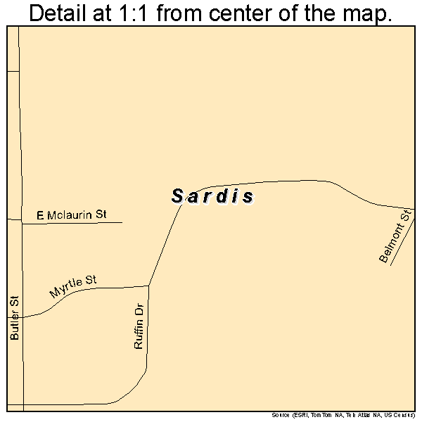 Sardis, Mississippi road map detail