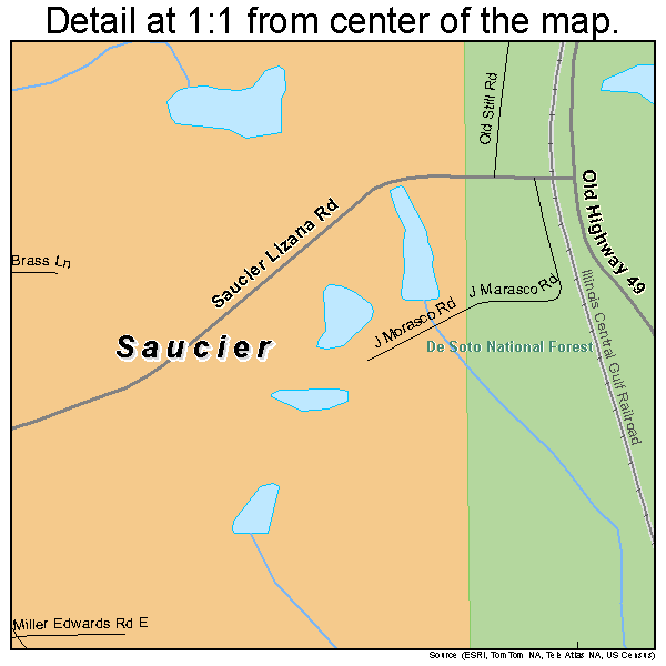 Saucier, Mississippi road map detail
