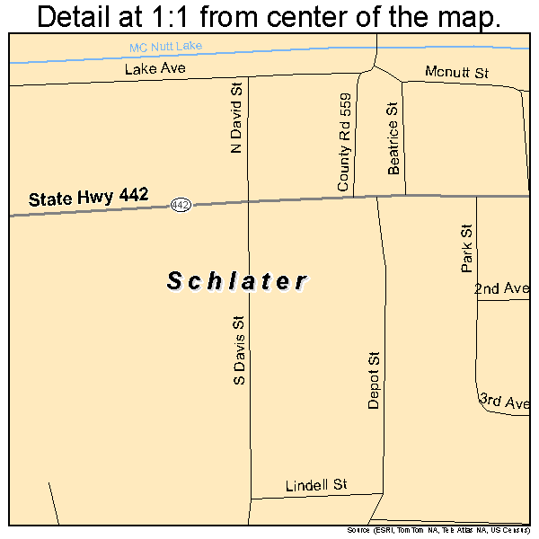 Schlater, Mississippi road map detail
