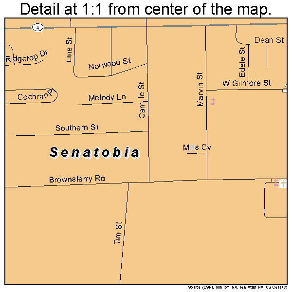 Senatobia, Mississippi road map detail